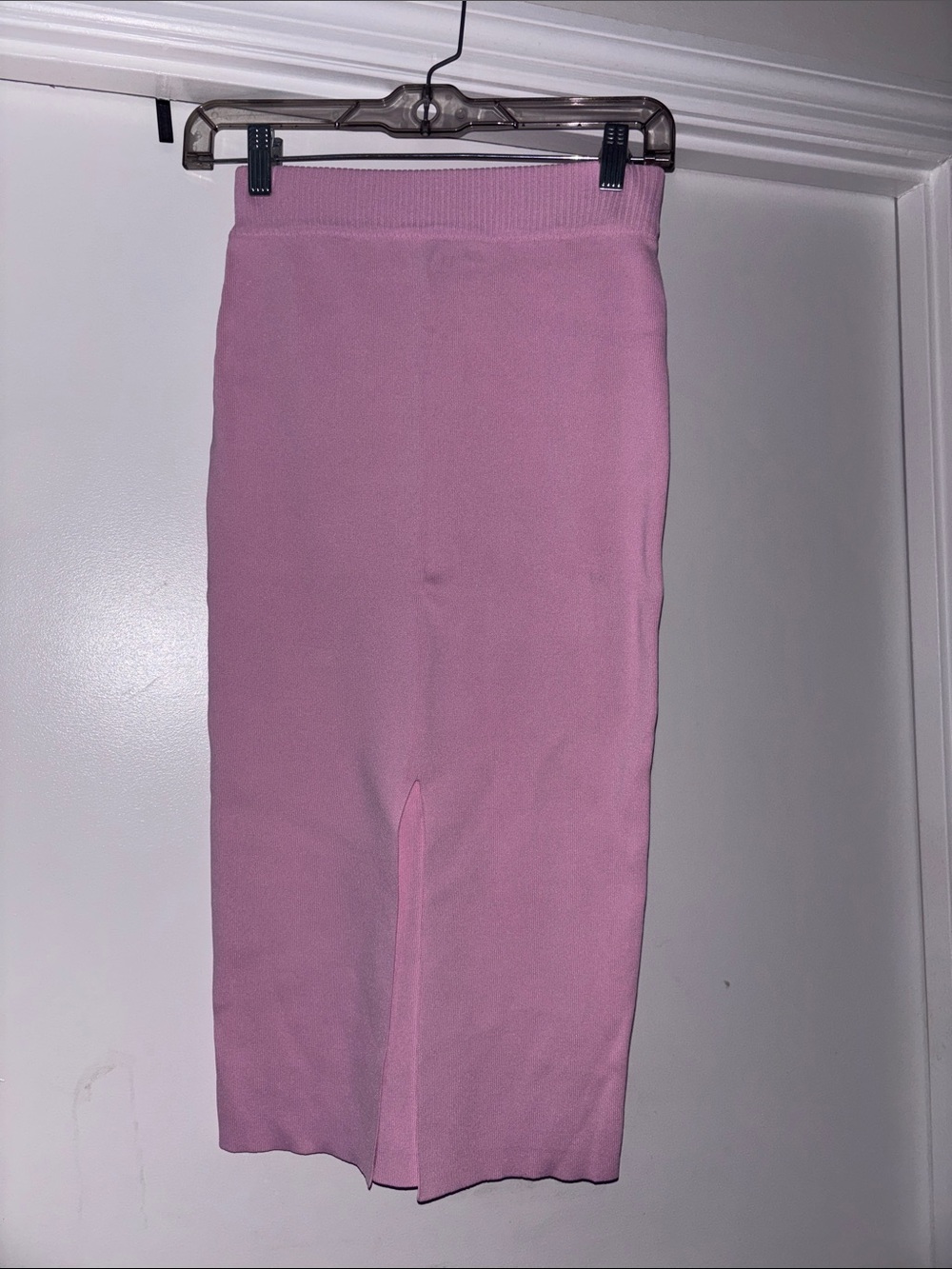 Vici Pink Ribbed Knit Pencil Midi Skirt